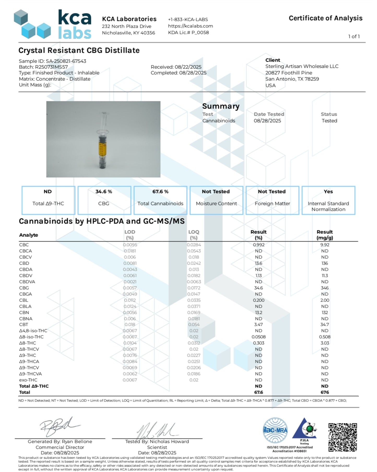 Broad Spectrum CBD/CBG/CBN | 67.6% Total Cannabinoids | Cannabis-Derived Terpenes | 1ml
