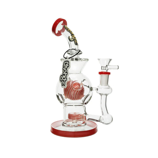 Chongz Glass 24cm “Big Balls” Double Percolator Bong with Red Accents