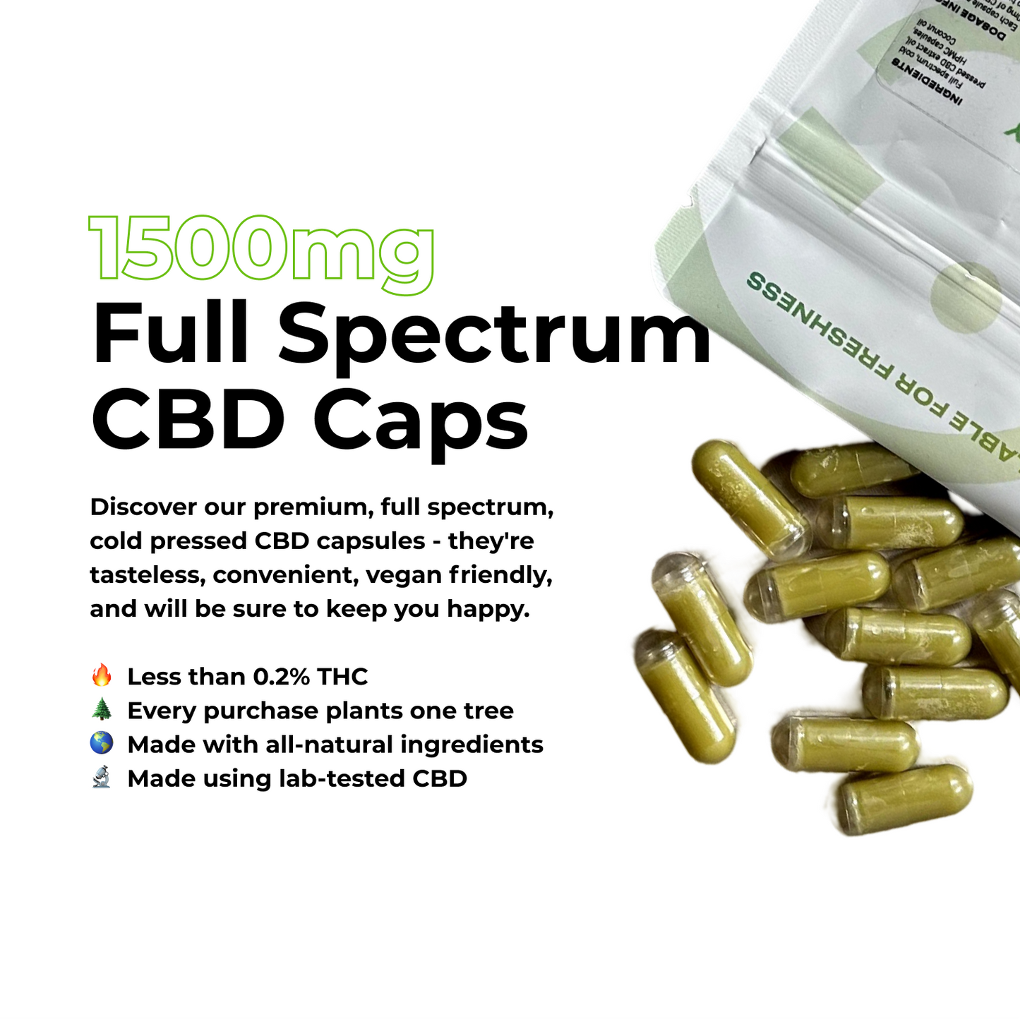 1500mg CBD Happy Caps Full Spectrum Indica Capsules (Legendary OG)