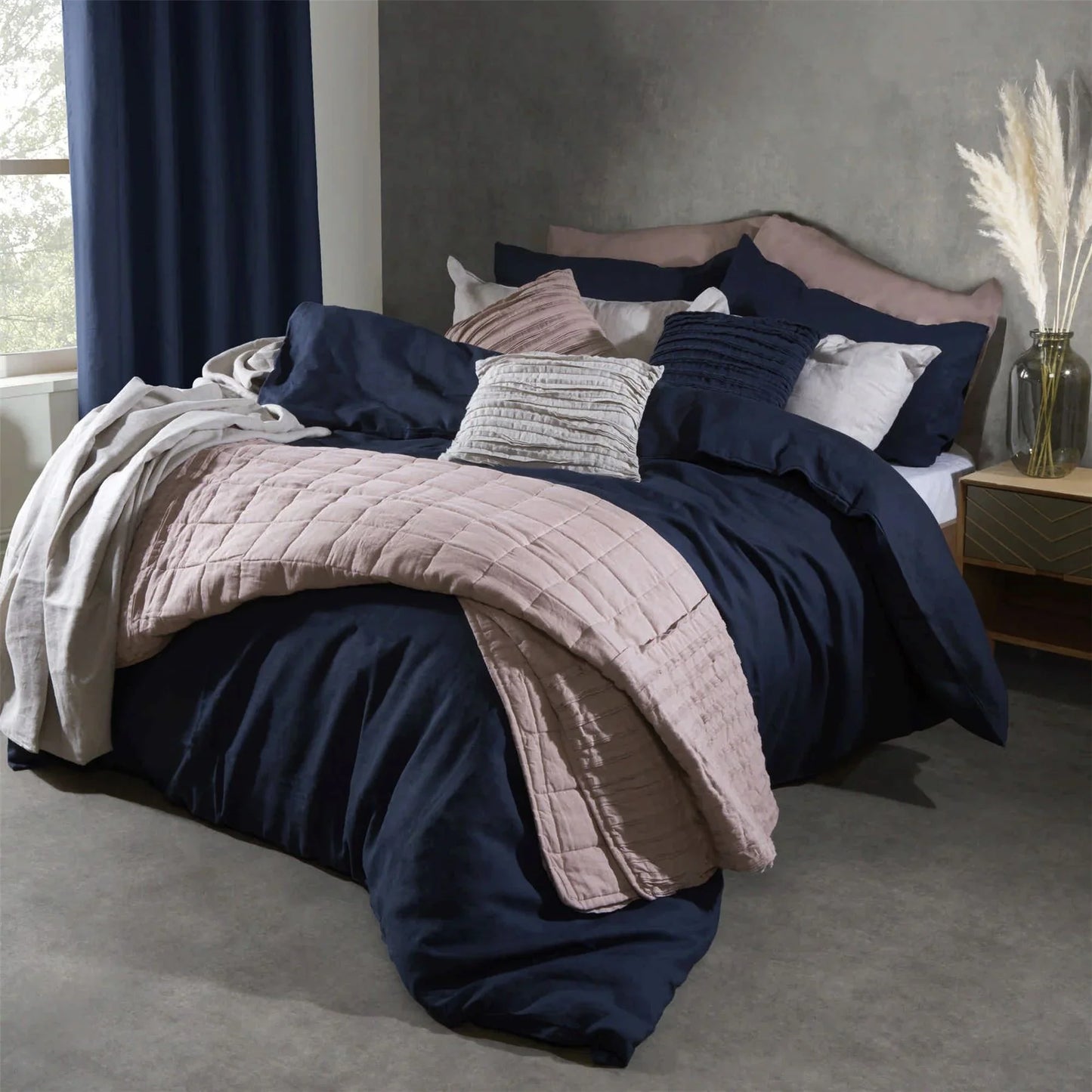 Lazy Linen Duvet Cover - Navy Blue